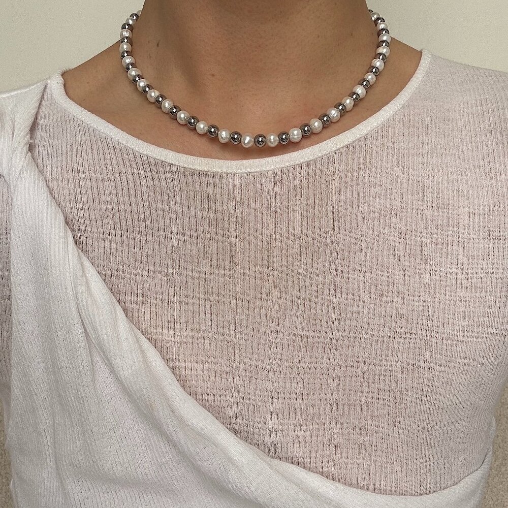 Handmade Freshwater Pearl Necklace Choker | Stainless Steel Bead Pearl Necklace